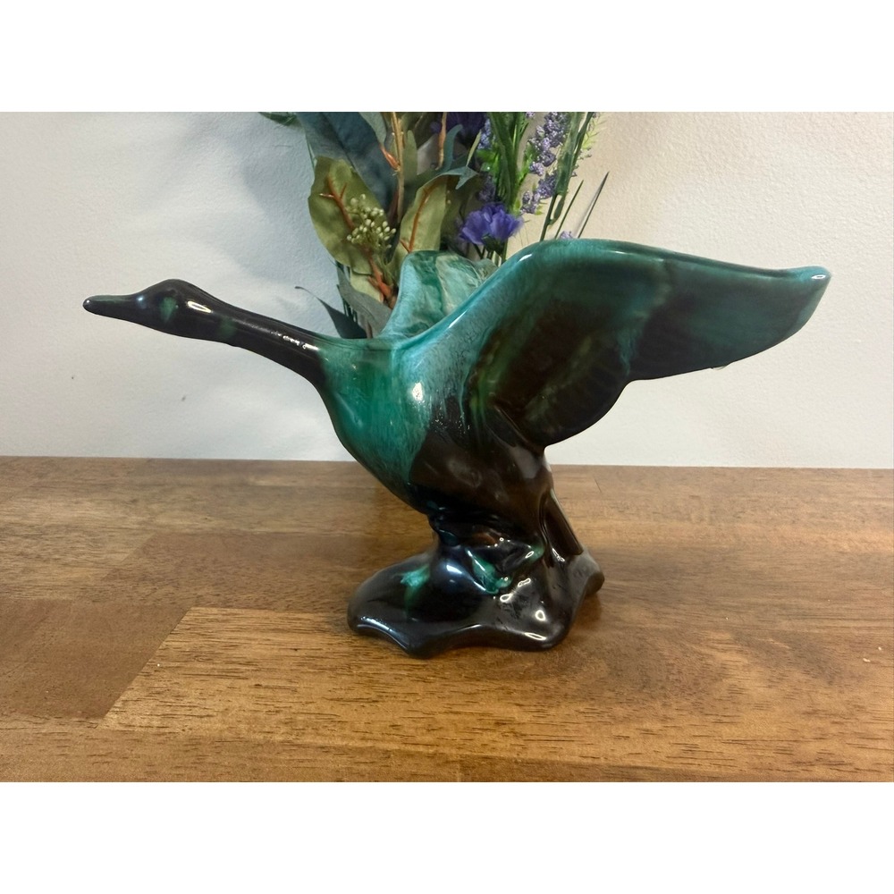 Blue Mountain Pottery Flying Goose Figurine Blue Green Drip Glaze Canada BMP